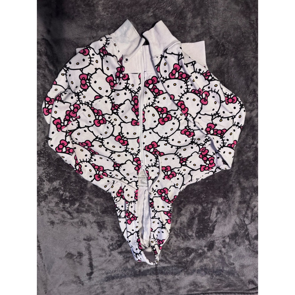 Hello Kitty Sanrio Full Zip Hoodie All Over Print White Pink Sweatshirt Small